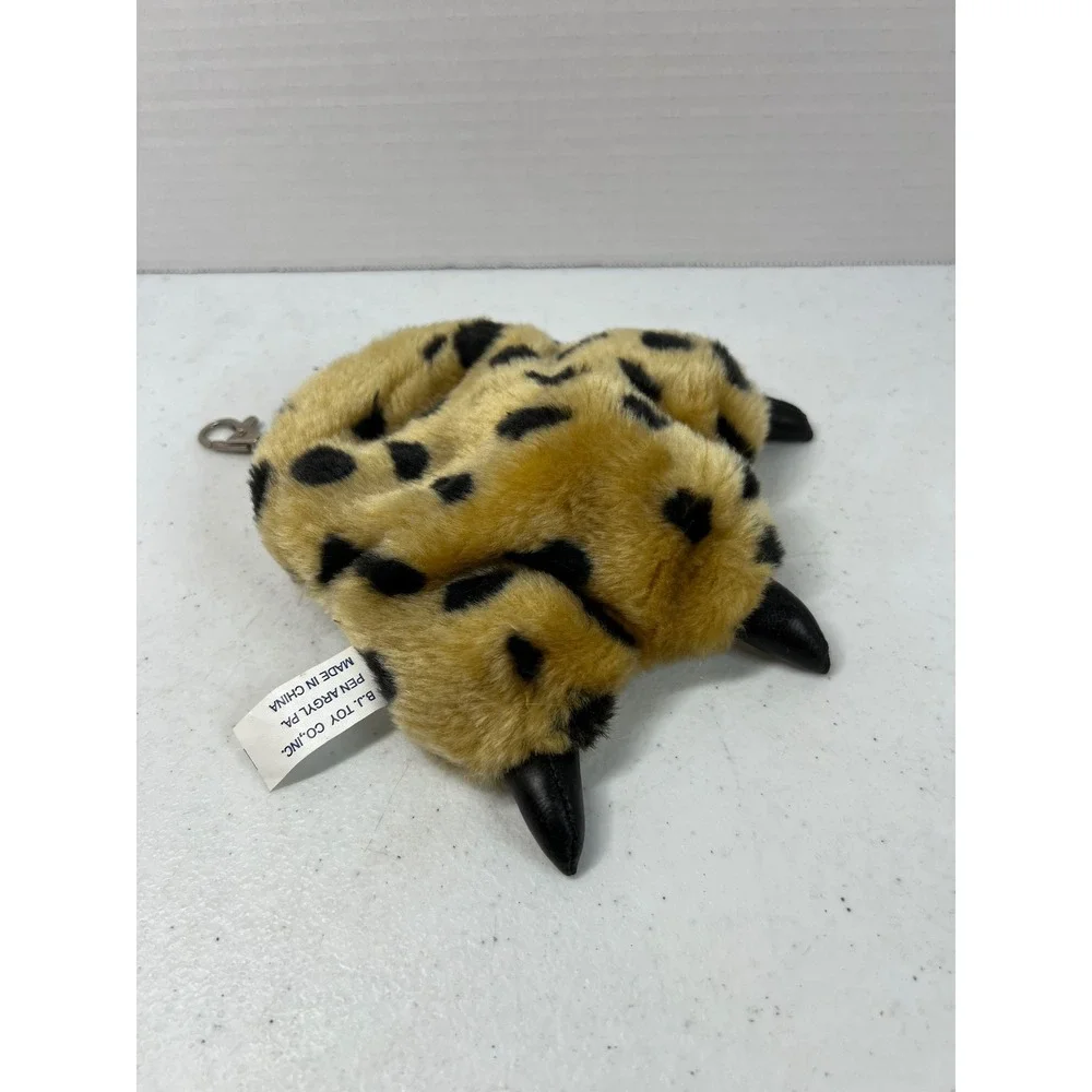 Vintage BJ Toy Co Leopard Paw Plush Coin Purse Clip On Faux Fur Animal Print
